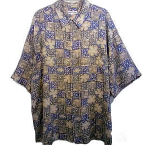 Mens Vintage Pierre Cardin Neutral Floral Hawaiian Shirt XXL